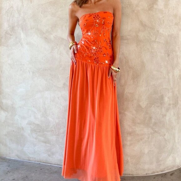 Janelle Orange Elegant Women's Sexy Sequins Embroidery Stitching maxi dress - Picture 7 of 7